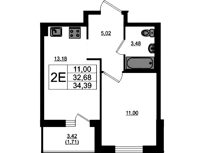 1-комнатная квартира 34.39 м², 10/17 эт., ЖК «Стороны Света 2»